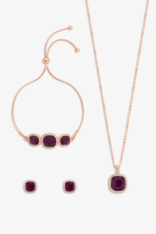 Jon Richard Rose Gold Plated And Amethyst Trio Set - Gift Box - One Size Image 2