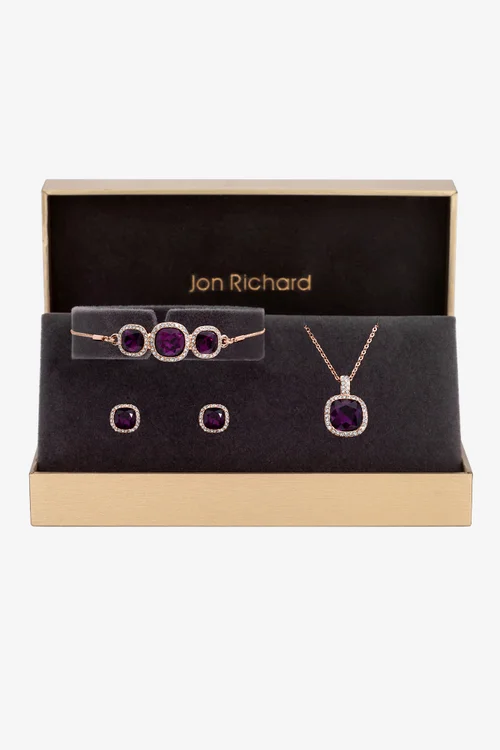 Jon Richard Rose Gold Plated And Amethyst Trio Set - Gift Box - One Size Image 1