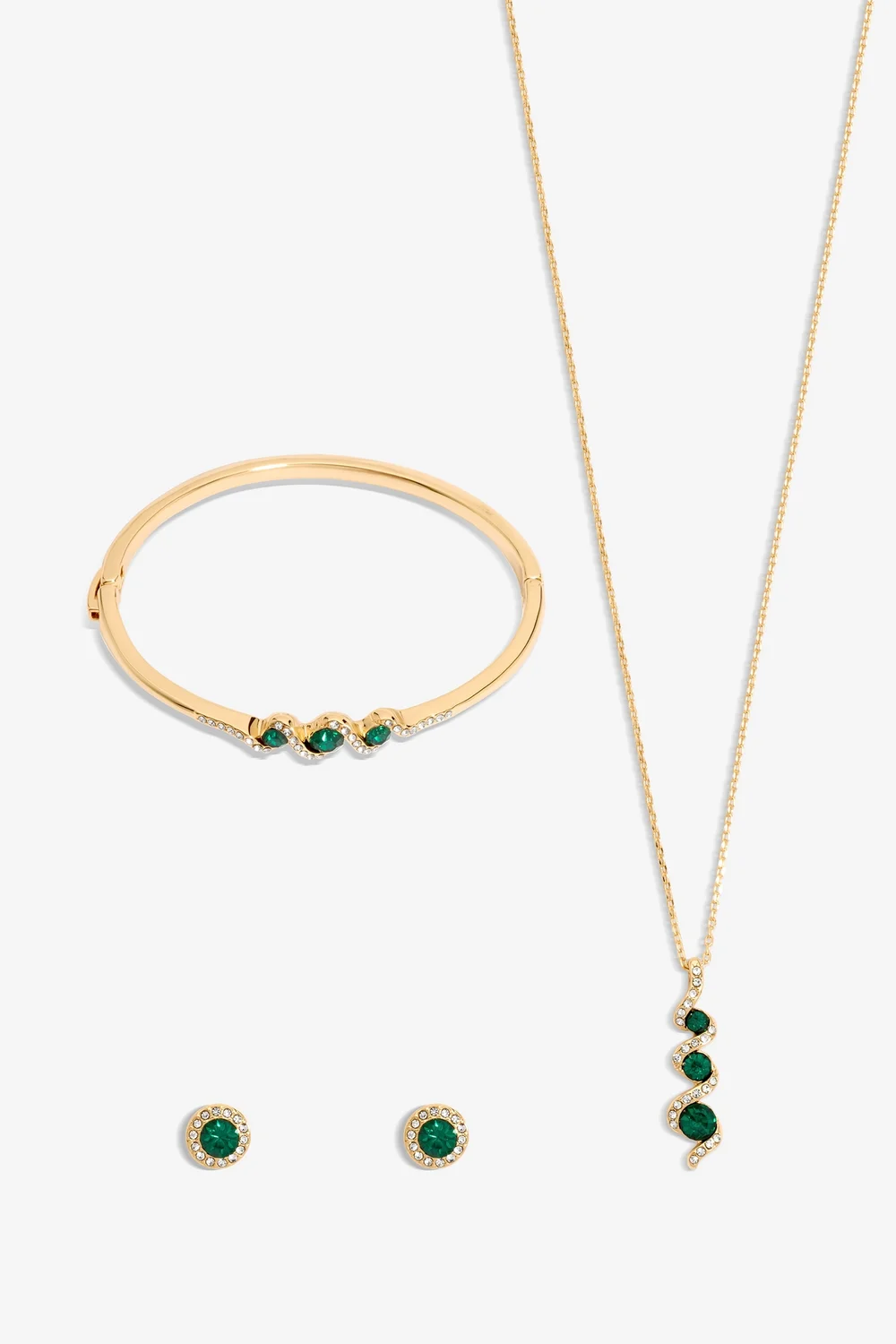 Jon Richard Gold Plated Emerald And Crystal Twist Drop Trio Set - Gift Box - One Size Image 2