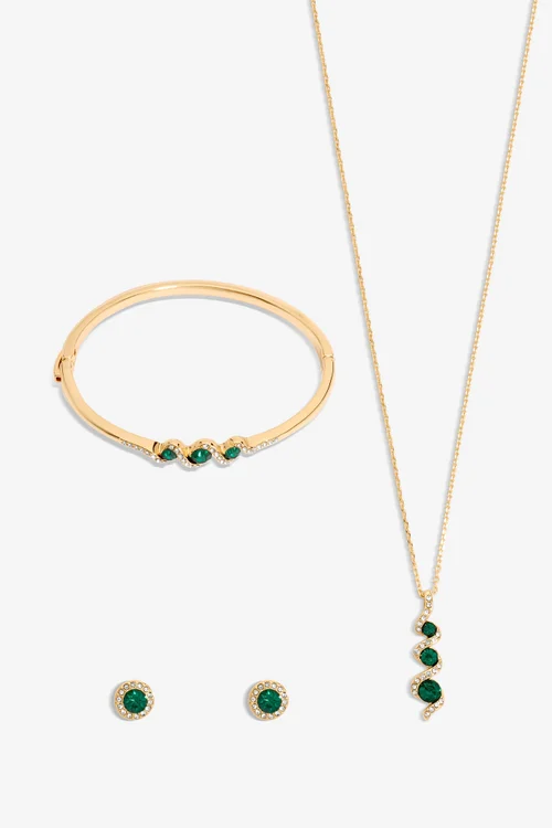 Jon Richard Gold Plated Emerald And Crystal Twist Drop Trio Set - Gift Box - One Size Image 2