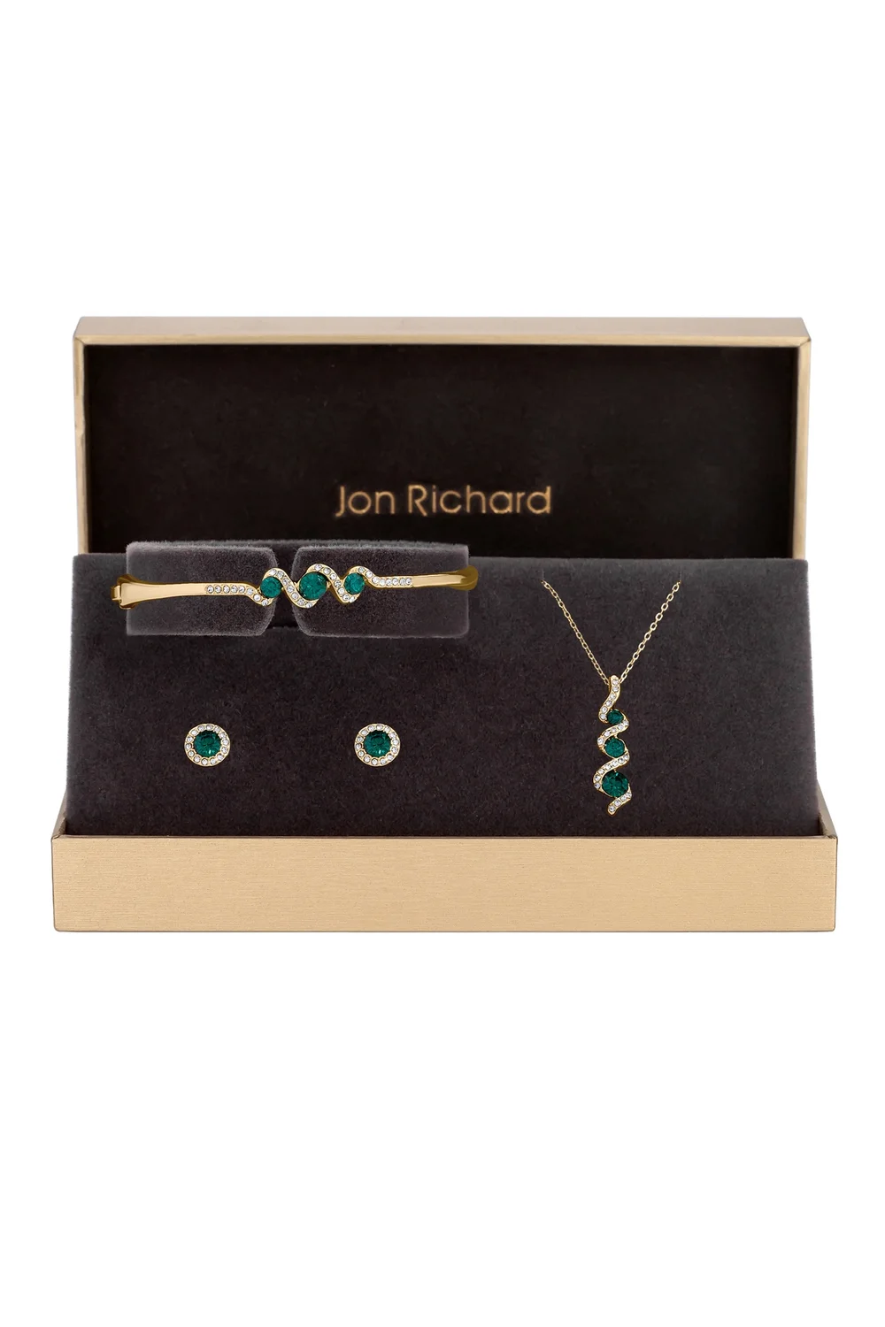 Jon Richard Gold Plated Emerald And Crystal Twist Drop Trio Set - Gift Box - One Size Image 1