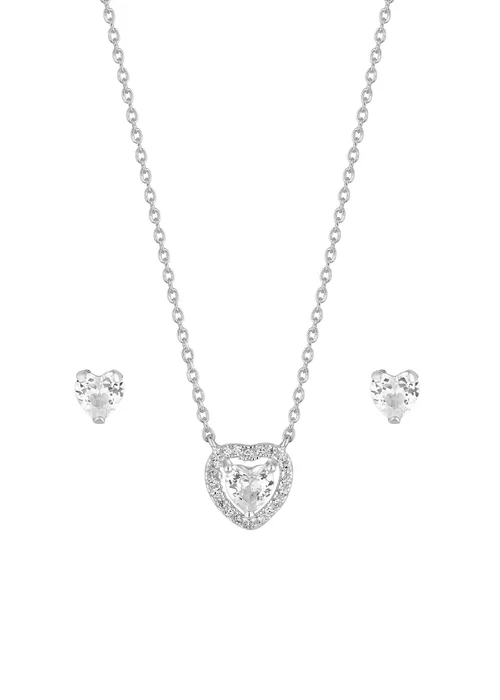 Sterling Silver 925 Cubic Zirconia Halo Heart Set - One Size Image 2