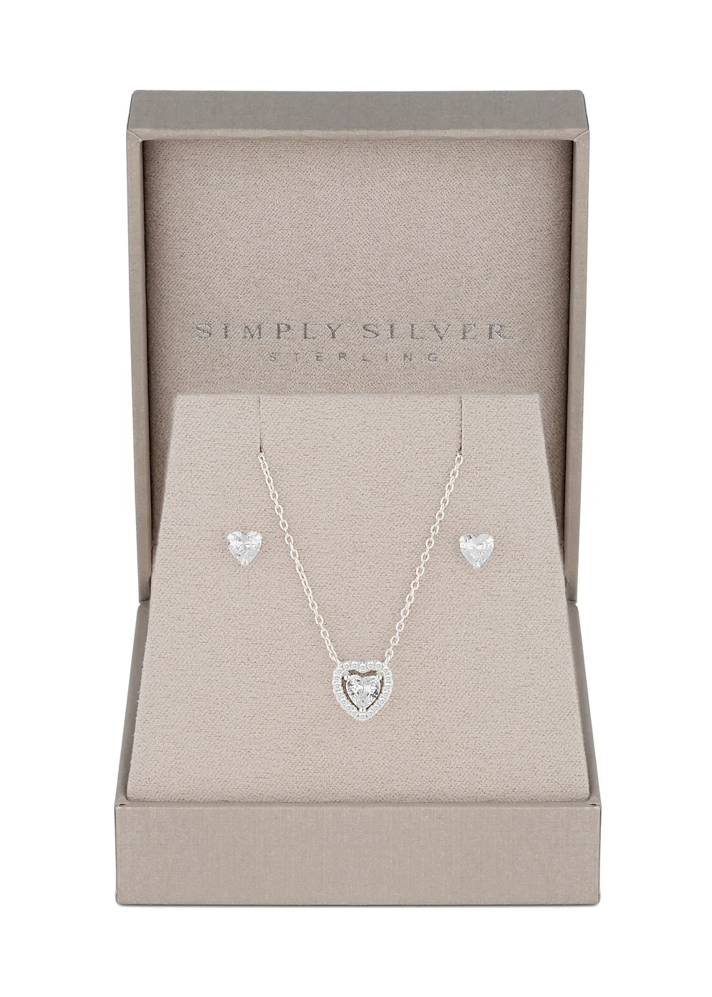 Sterling Silver 925 Cubic Zirconia Halo Heart Set - One Size Image 1