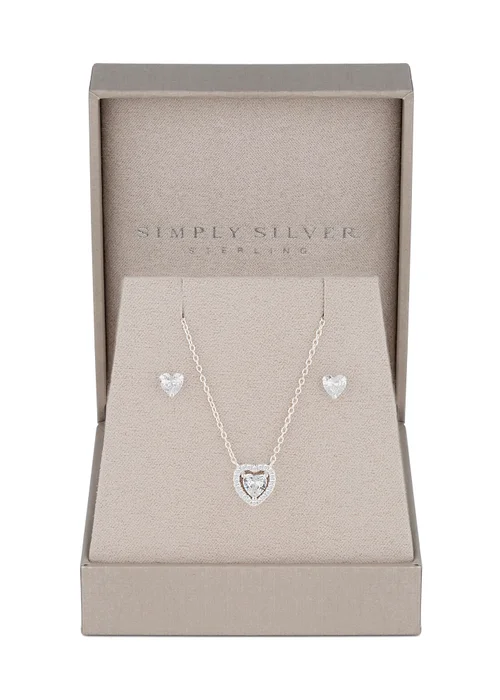 Sterling Silver 925 Cubic Zirconia Halo Heart Set - One Size Image 1