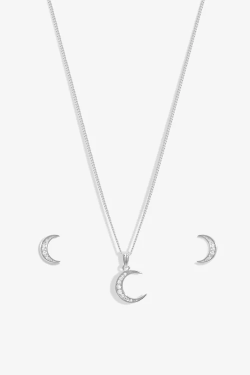Simply Silver Sterling Silver 925 Cubic Zirconia Crescent Set - Gift Boxed - One Size Image 2