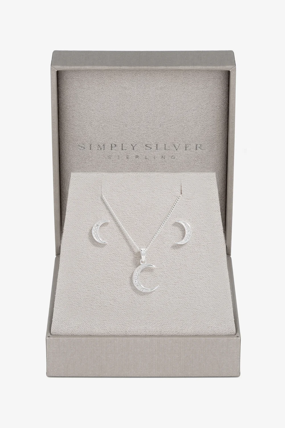 Simply Silver Sterling Silver 925 Cubic Zirconia Crescent Set - Gift Boxed - One Size Image 1
