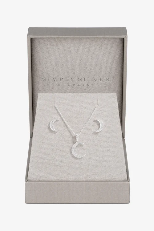 Simply Silver Sterling Silver 925 Cubic Zirconia Crescent Set - Gift Boxed - One Size Image 1