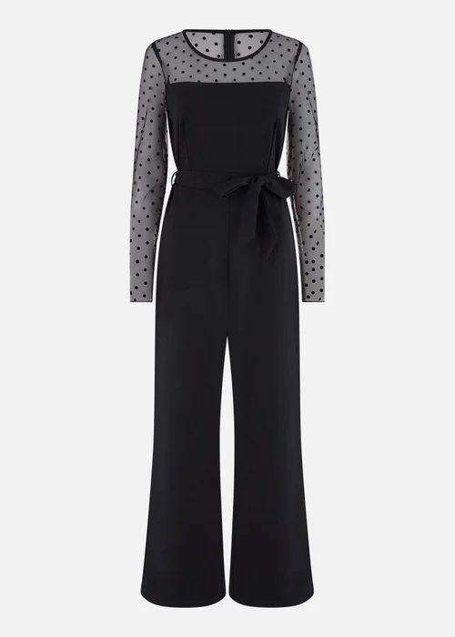 Yumi Black Spot Mesh Stretch Jumpsuit - Size 12 Image 3