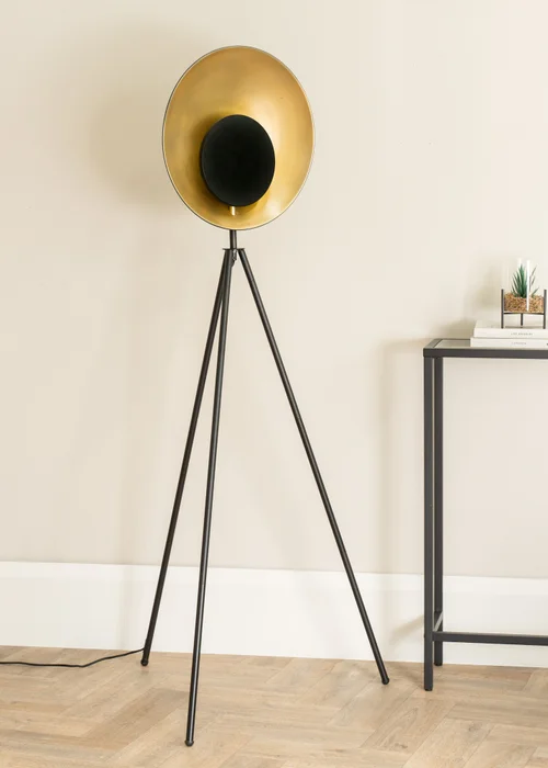 ValueLights Saffy Matte Black Floor Lamp with Gold Shade (150cm x 59cm x 59cm) - One Size Image 1