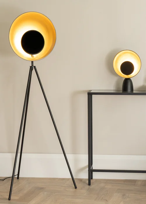 ValueLights Saffy Matte Black Floor Lamp with Gold Shade (150cm x 59cm x 59cm) - One Size Image 4