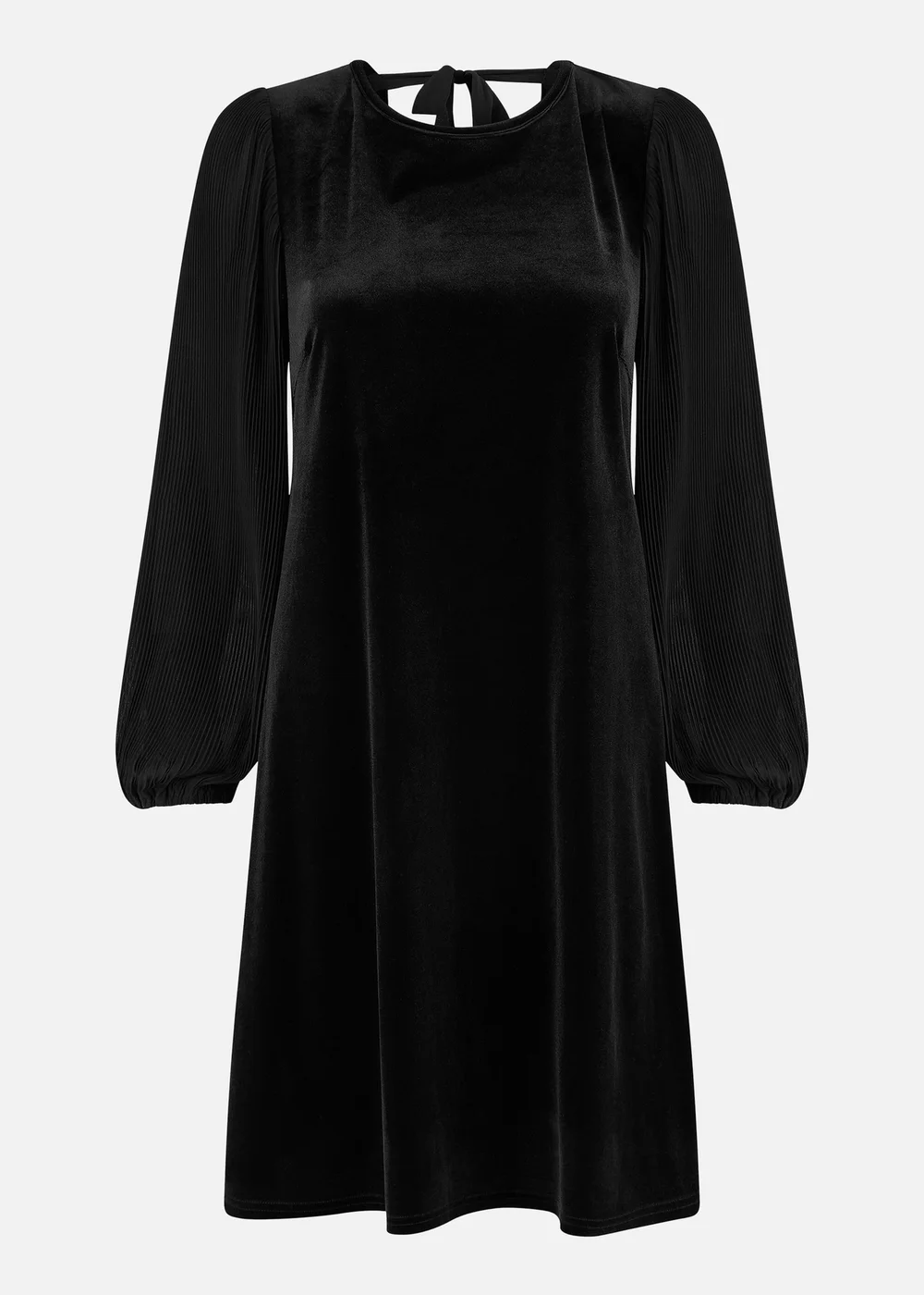 Yumi Black Velvet Tunic Dress with Pleated Balloon Sleeves And Tie Back - 8 Image 3