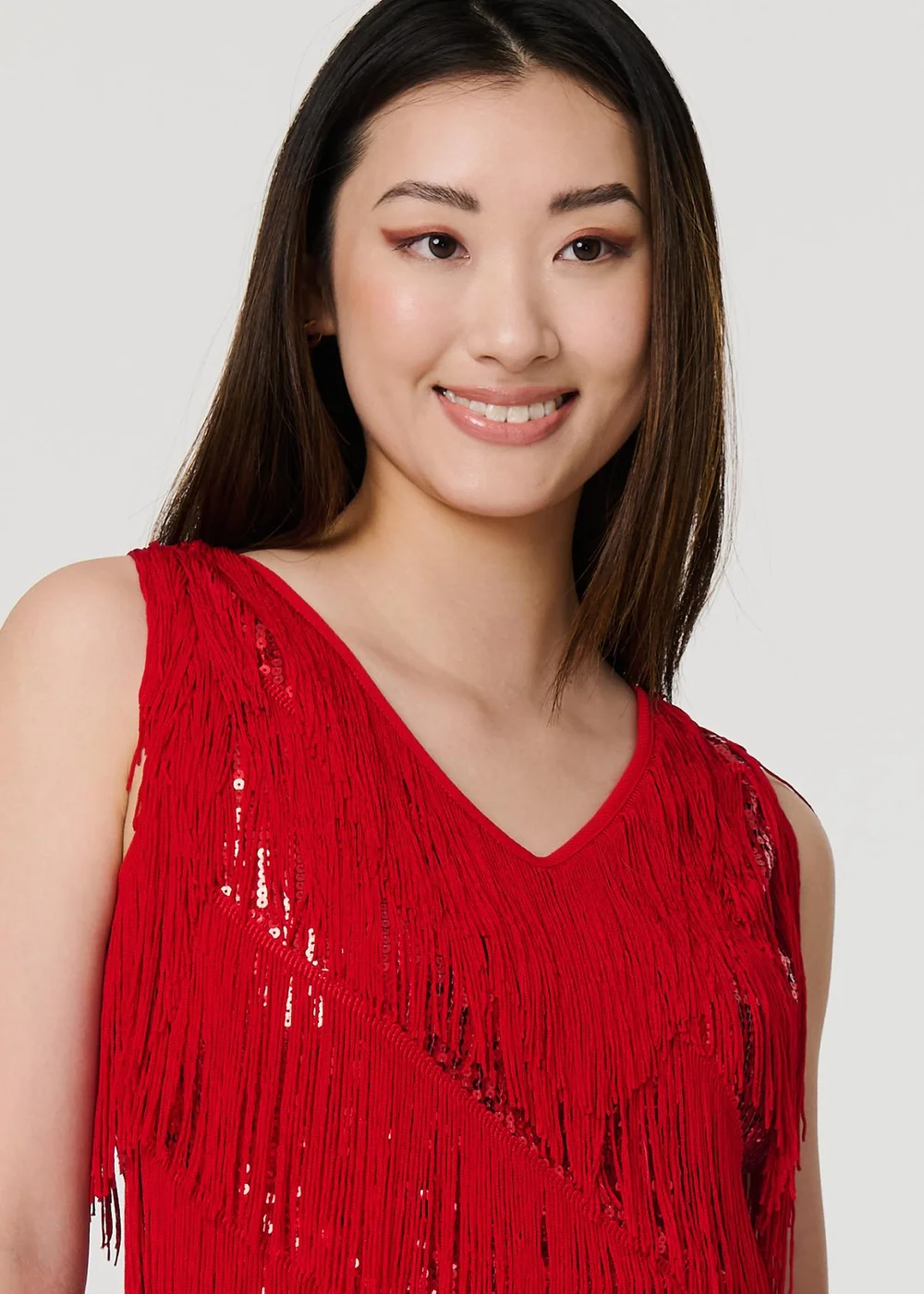 Izabel London Red Sequin Tassel Fringed Mini Dress - 8 Image 3