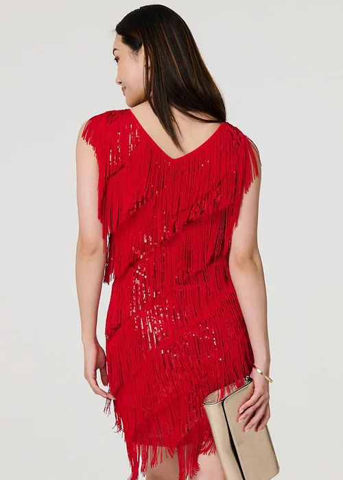 Izabel London Red Sequin Tassel Fringed Mini Dress - 8 Image 4