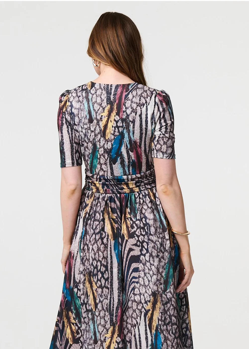 Izabel London Beige Printed Faux Wrap Front Jersey Midi Dress - 8 Image 4