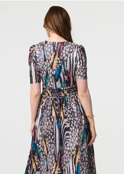 Izabel London Beige Printed Faux Wrap Front Jersey Midi Dress - 8 Image 4