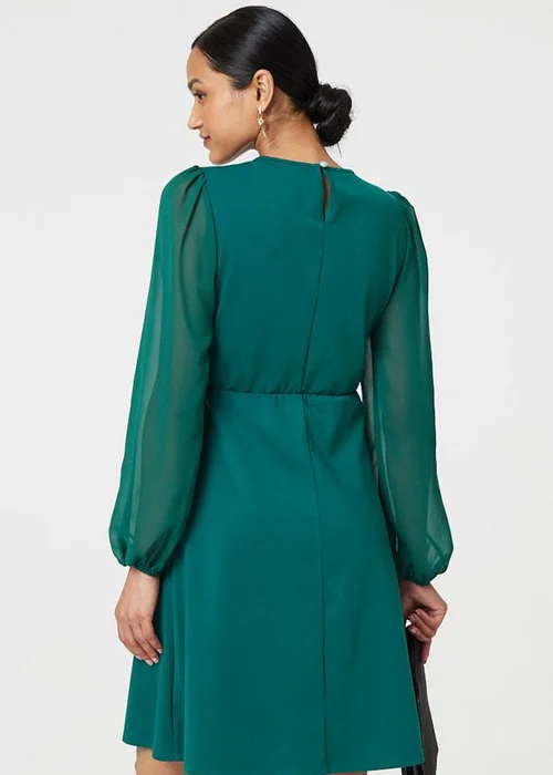 Izabel London Green Long Sleeve Skater Dress with Belt - 8 Image 4