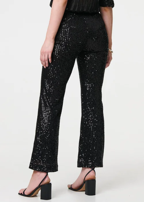 Izabel London Black High Waist Flared Sequin Trousers - 8 Image 4