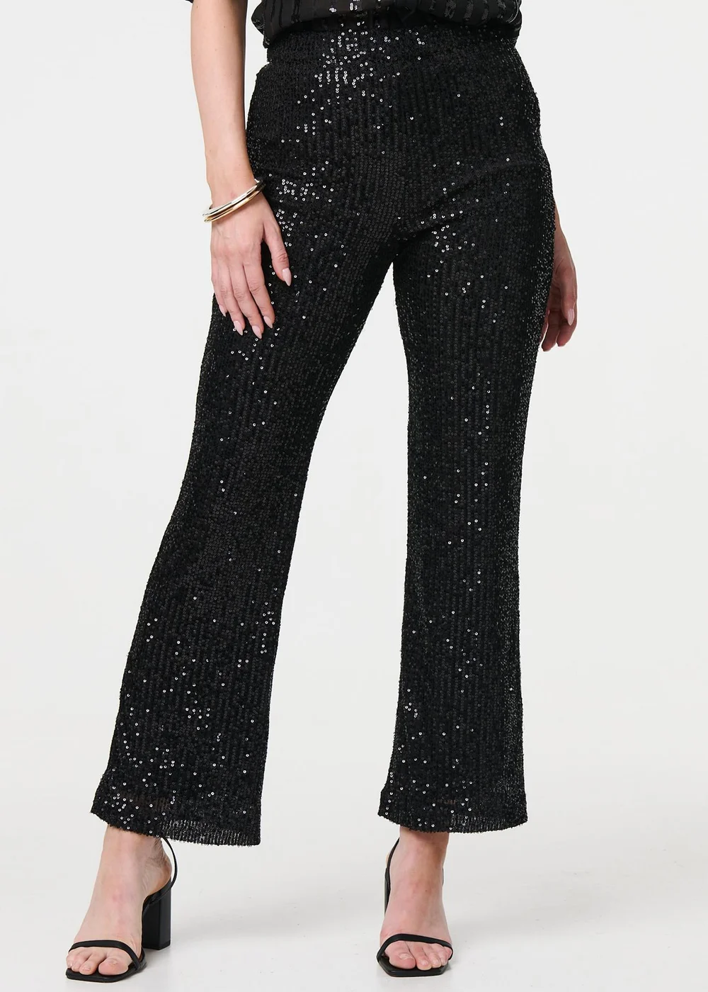 Izabel London Black High Waist Flared Sequin Trousers - 8 Image 3
