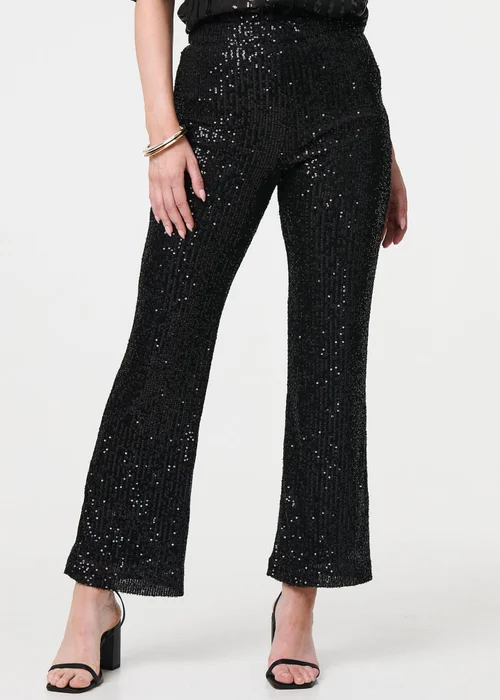 Izabel London Black High Waist Flared Sequin Trousers - 8 Image 3