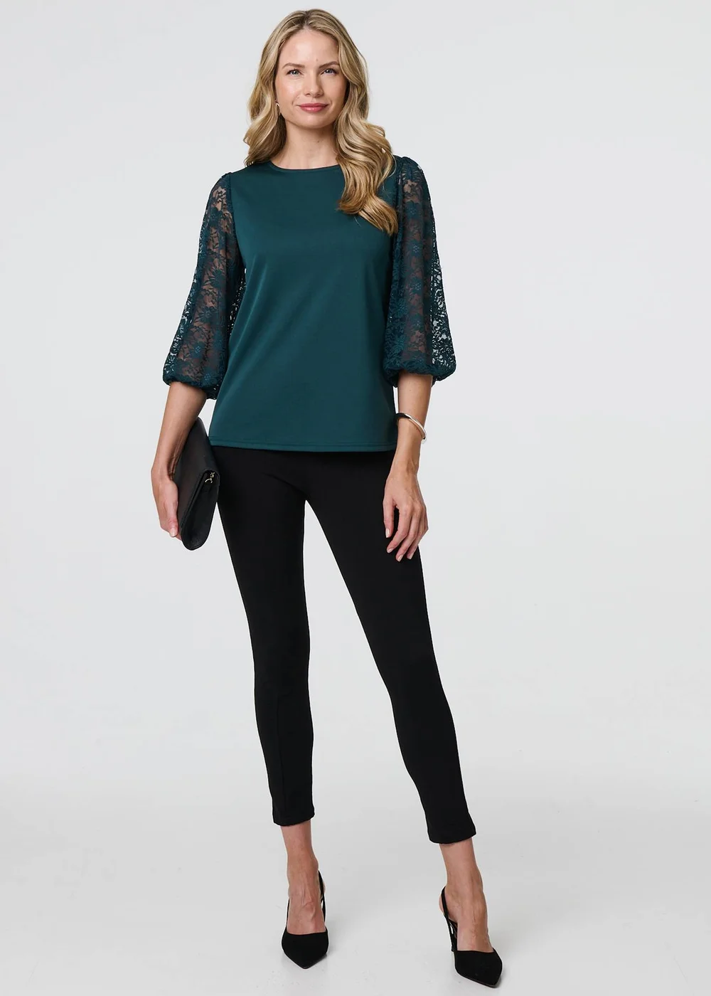 Izabel London Green Floral Lace Blouse - 8 Image 1