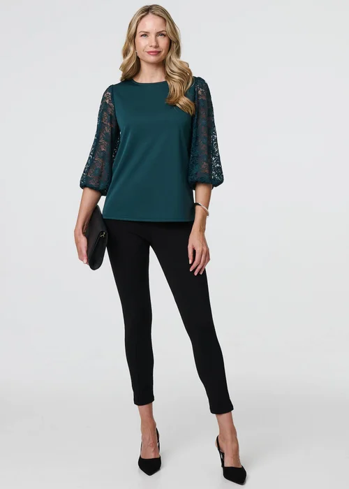 Izabel London Green Floral Lace Blouse - 8 Image 1