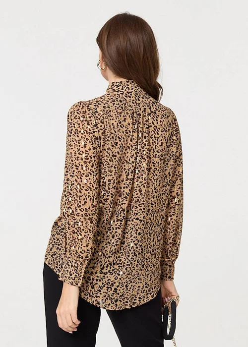 Izabel London Beige Animal Print High Neck Loose Fit Blouse - 8 Image 4