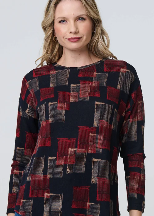 Izabel London Blue Geo Print Long Sleeve Curve Hem Top - 8 Image 3