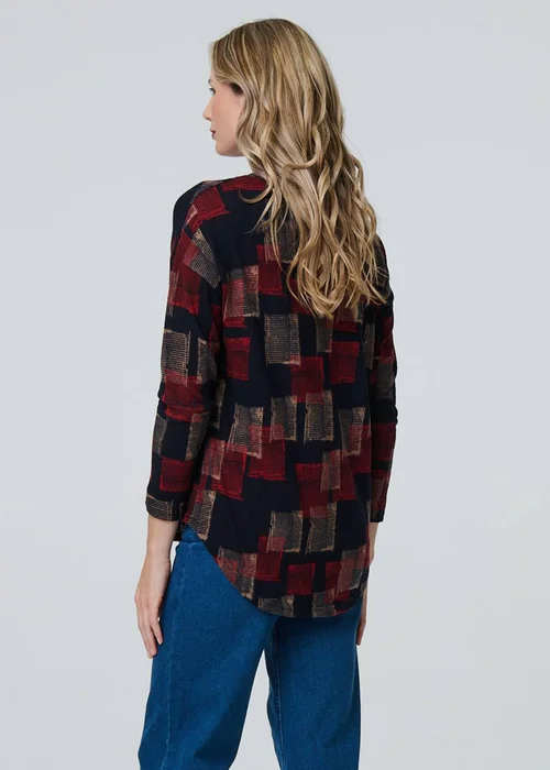 Izabel London Blue Geo Print Long Sleeve Curve Hem Top - 8 Image 2