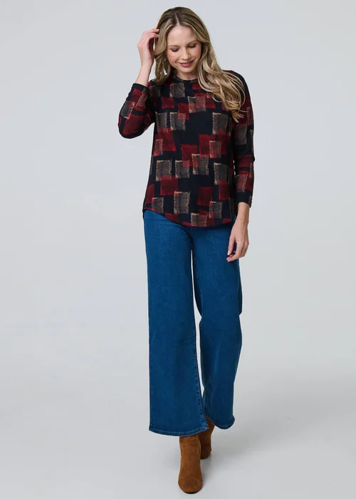 Izabel London Blue Geo Print Long Sleeve Curve Hem Top - 8 Image 1