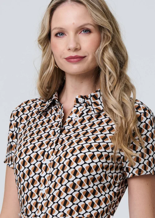 Izabel London Beige Geo Print Short Sleeve Tie Waist Midi Dress - 8 Image 3