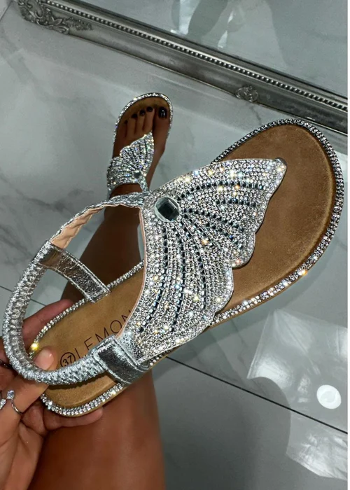 Love Lemonade Silver Crystal Couture Butterfly Sandals - 3 Image 1