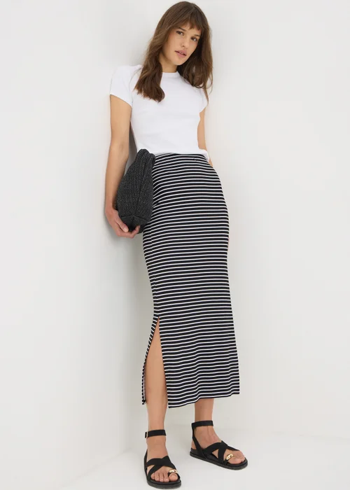 Black Stripe Jersey Maxi Skirt - 8 Image 1