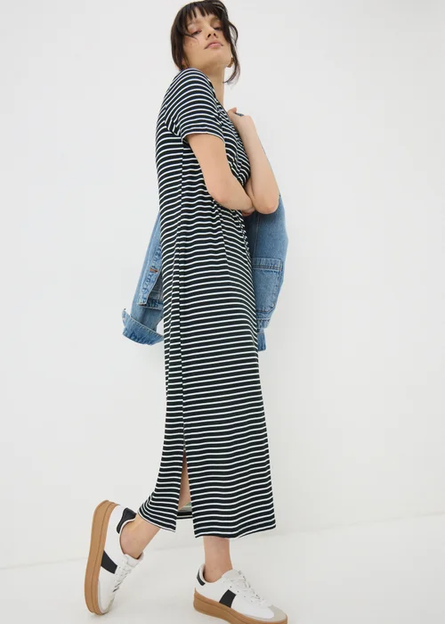 Black Mono Stripe T-Shirt Midi Dress - 8 Image 1