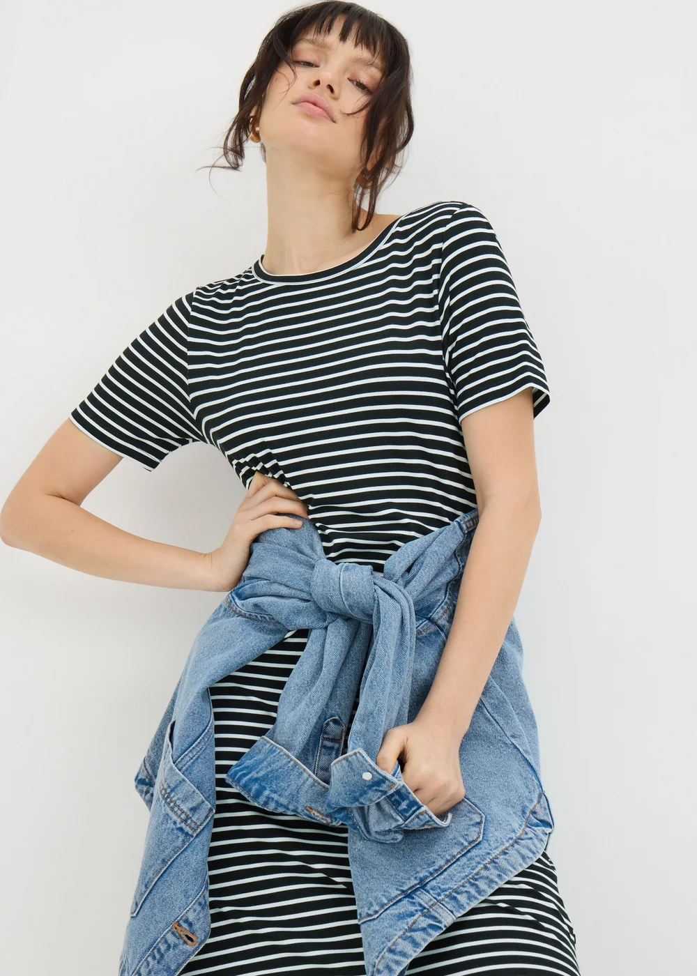 Black Mono Stripe T-Shirt Midi Dress - 8 Image 2