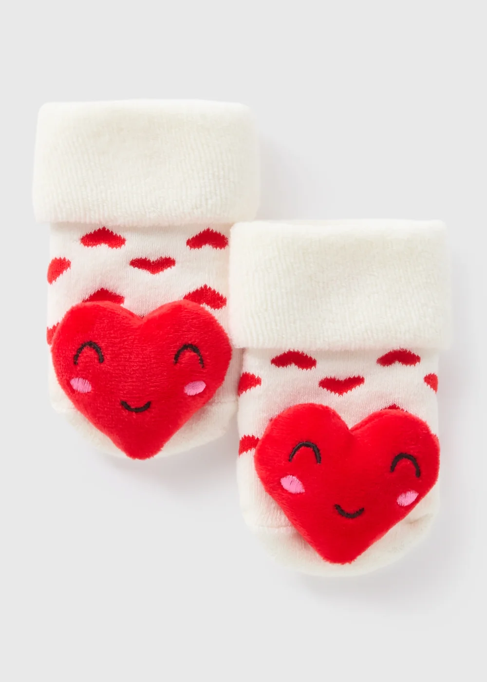 Baby Cream Valentines Heart Rattle Socks (Newborn-6mths) - 0-3 months Image 1
