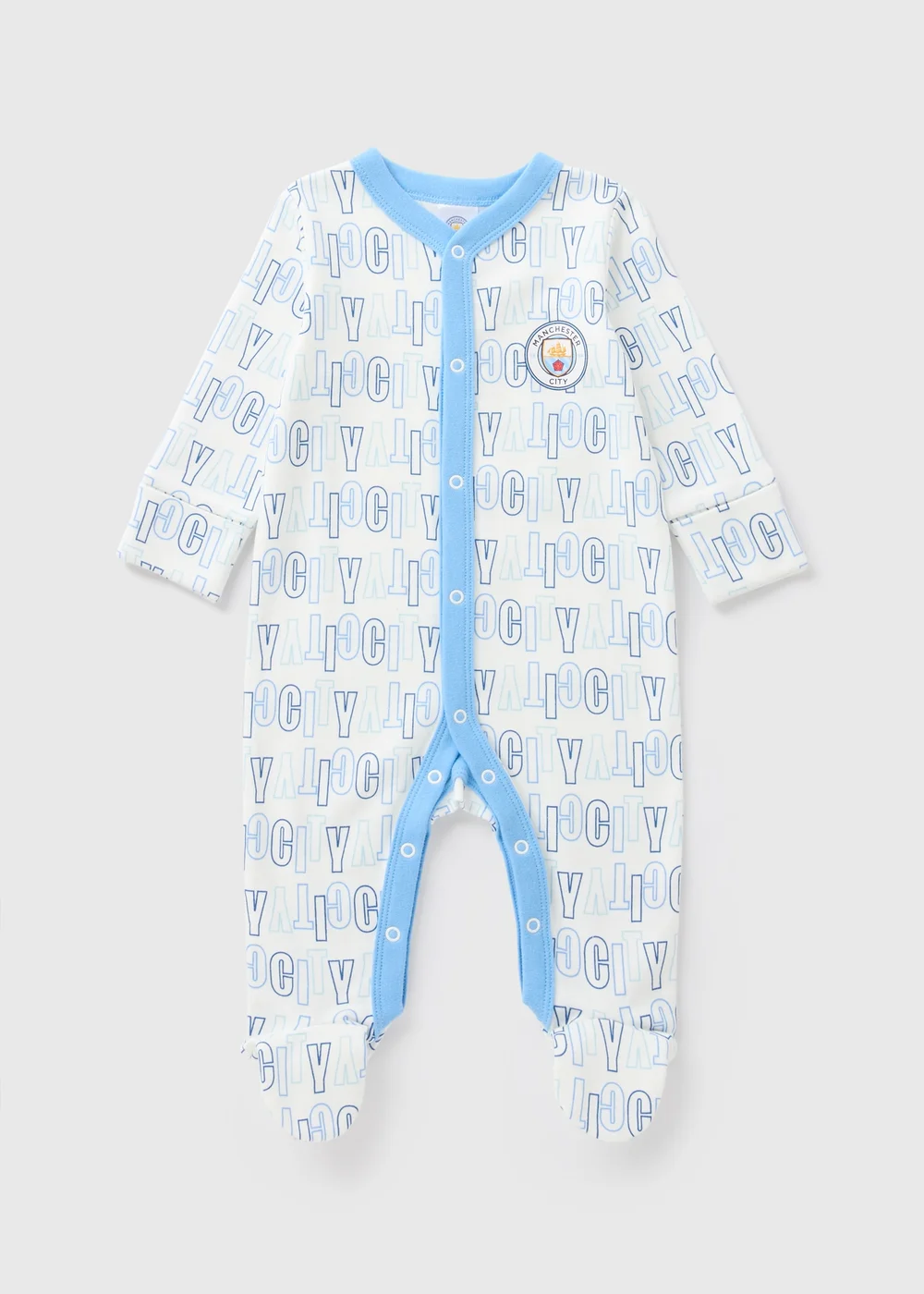 Baby White Manchester City Sleepsuit (Newborn-18mths) - Age 0 - 3 Months Image 1