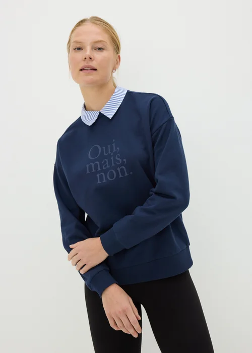 Navy Oui Mais Collared Sweatshirt - XS Image 1