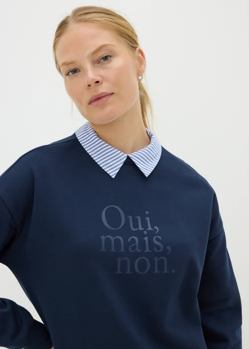 Navy Oui Mais Collared Sweatshirt - XS Image 3