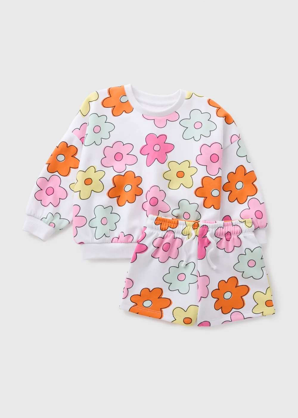 Girls White Floral Sweatshirt & Shorts Set (1-7yrs) - 1-1.5 Yrs Image 1