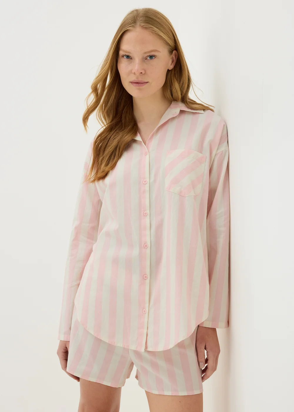 Pink Woven Stripe Boyfriend Pyjama Set - Extra small Image 1