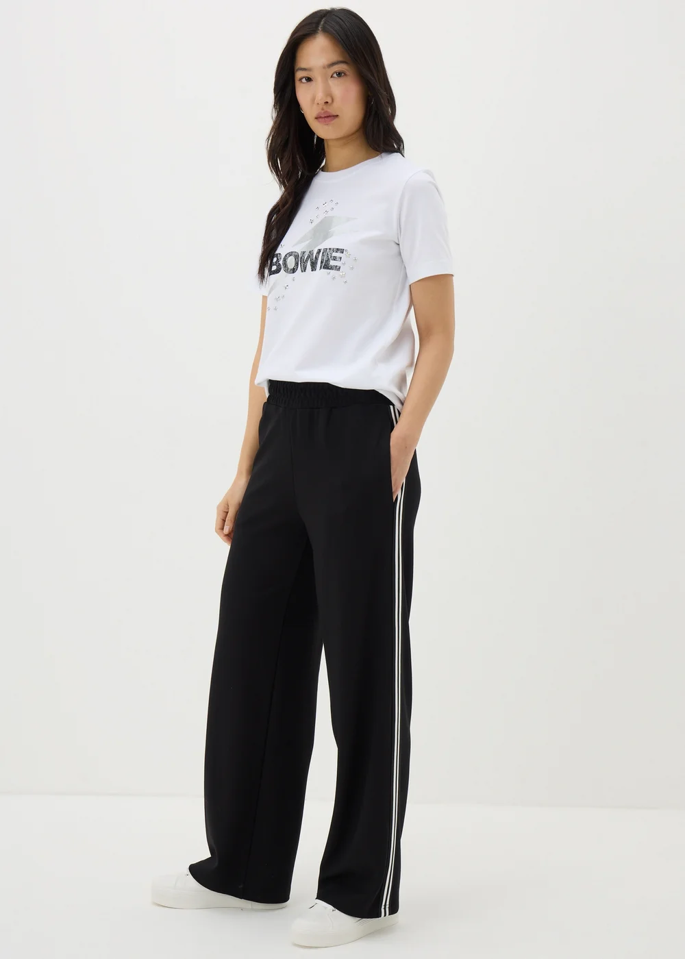 Black Side Stripe Wide Leg Trousers - 8 Image 1