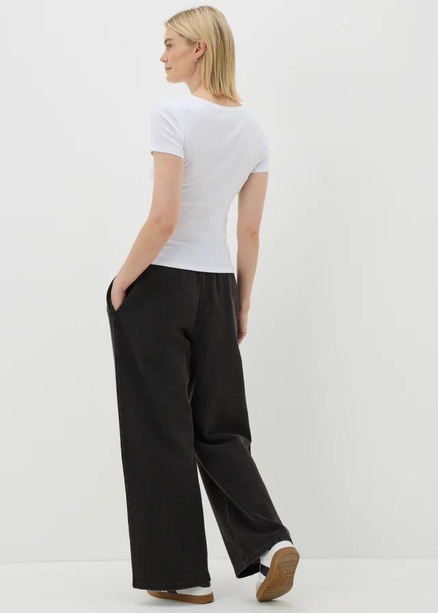 Charcoal Acid Wash Wide Leg Jogging Bottoms