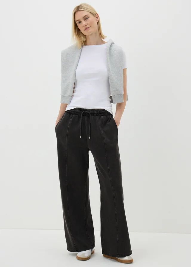 Charcoal Acid Wash Wide Leg Jogging Bottoms