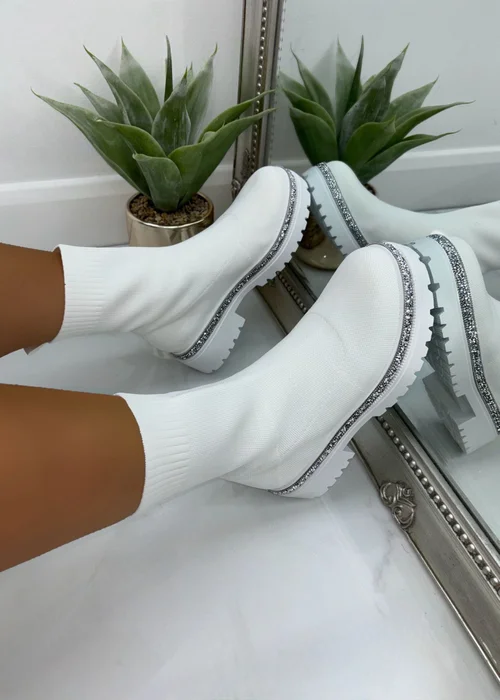Love Lemonade White Sparkly Stretch Chunky Sock Boots - 3 Image 3