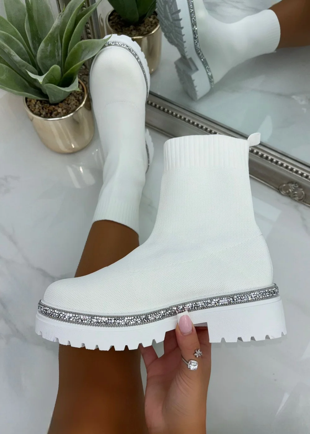 Love Lemonade White Sparkly Stretch Chunky Sock Boots - 3 Image 2