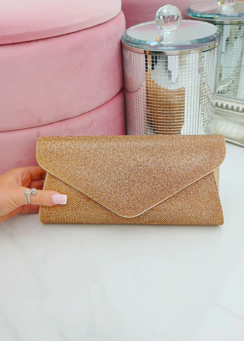 Love Lemonade Gold Crystal Dazzle Clutch Bag - One Size Image 2