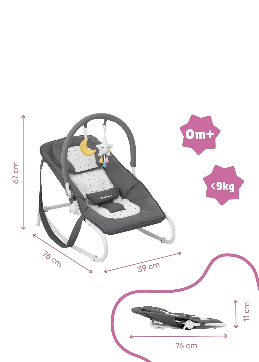 Badabulle Grey Moonlight Easy bouncer - One Size Image 4