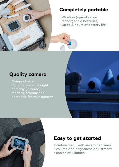 Babymoov Blue Yoo Roll Wire Free Baby Video Monitor - One Size Image 3