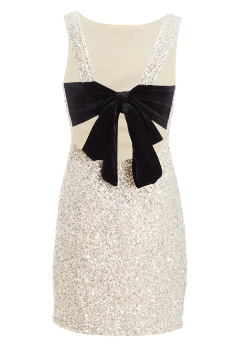 Quiz Silver Sequin Bow Mini Dress - 6 Image 5