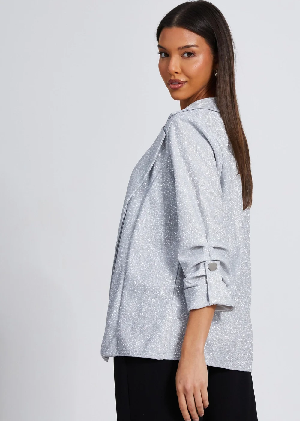 Quiz Silver Ruched Sleeve Blazer - 6 Image 2